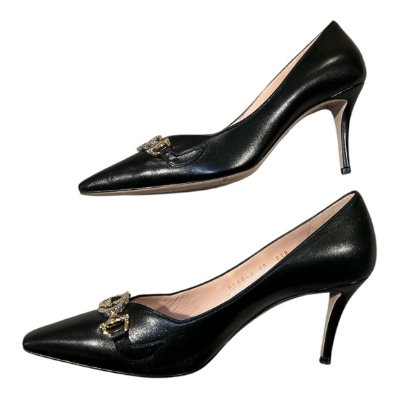 GUCCI GG Malaga Kid Zumi Logo Leather Pump Heel EU 39 US 9 Interlocking - Picture 6 of 12